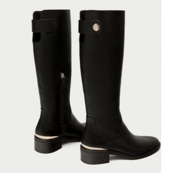 ZARA FAUX LEATHER HEELED KNEE HIGH BOOTS - Picture 4 of 15